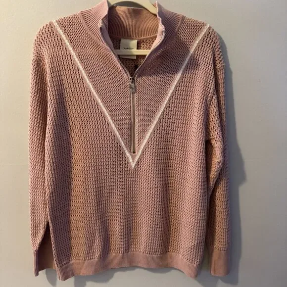 Varley Calva Knit Polo Sweater Pink Mauve V-Neck, Sheer, Small NWT - Picture 4 of 14